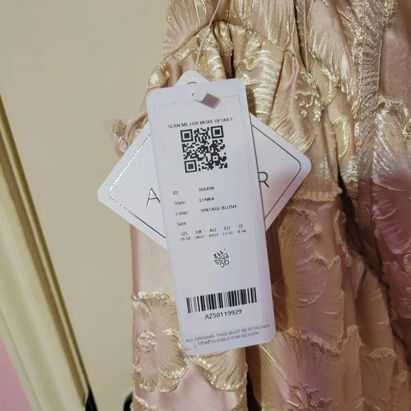 Azazie Strapless Floral Jacquard Midi Dress in Vintage Blush Champagne - Picture 7 of 8